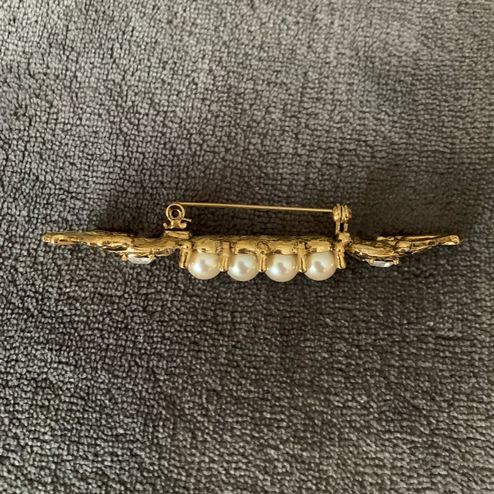 Broche with gold finish and imitation pearls and imitation diamonds - Picture 2 of 4